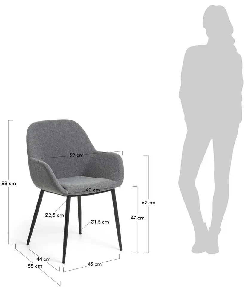 Antracitszürke kárpitozott étkezőfotel Konna – Kave Home