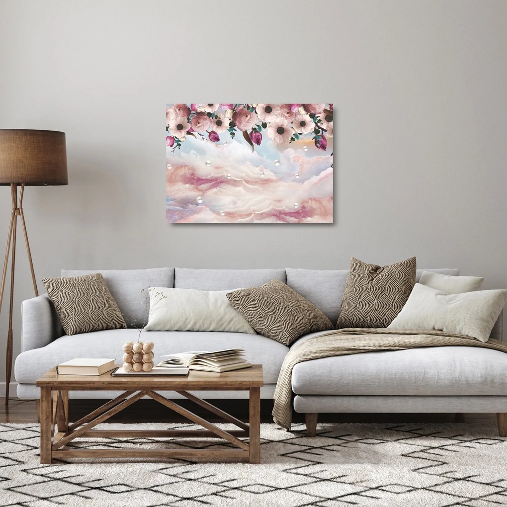Rózsaszín virágokképe rózsaszín márvánnyal (üvegen) (70x50 cm)