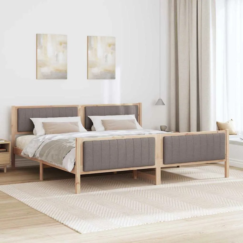 Ágykeret fejtámlával Barna és taupe 200 x 200 cm Tömör fenyőfa