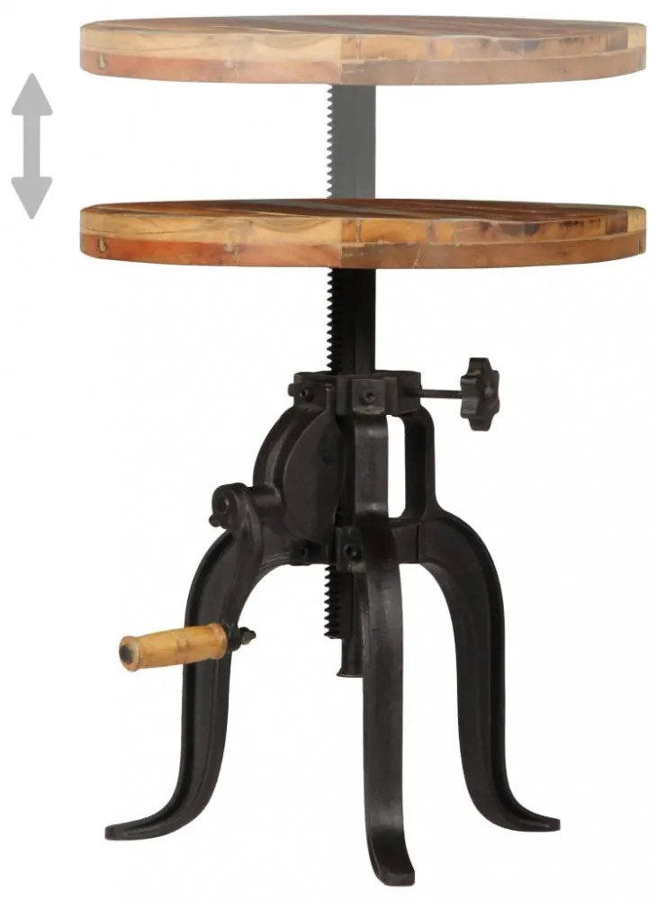 tömör újrahasznosított fa és öntöttvas kisasztal 45x(45-62) cm