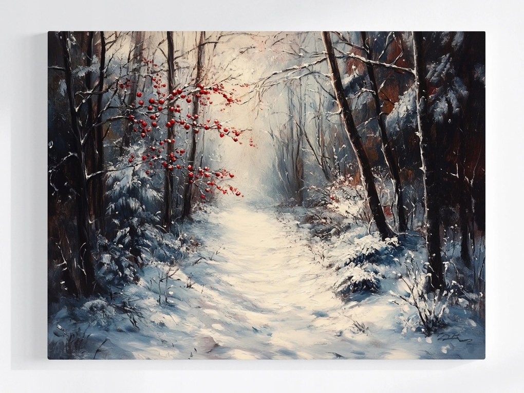 Vászonkép Canvas Erdő Fák Út Ösvény Hó Tél Berkenye 80x60