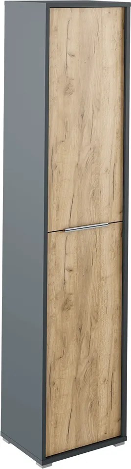 Magas szekrény polcokkal, grafit/tölgyfa artisan, RIOMA NEW TYP 06