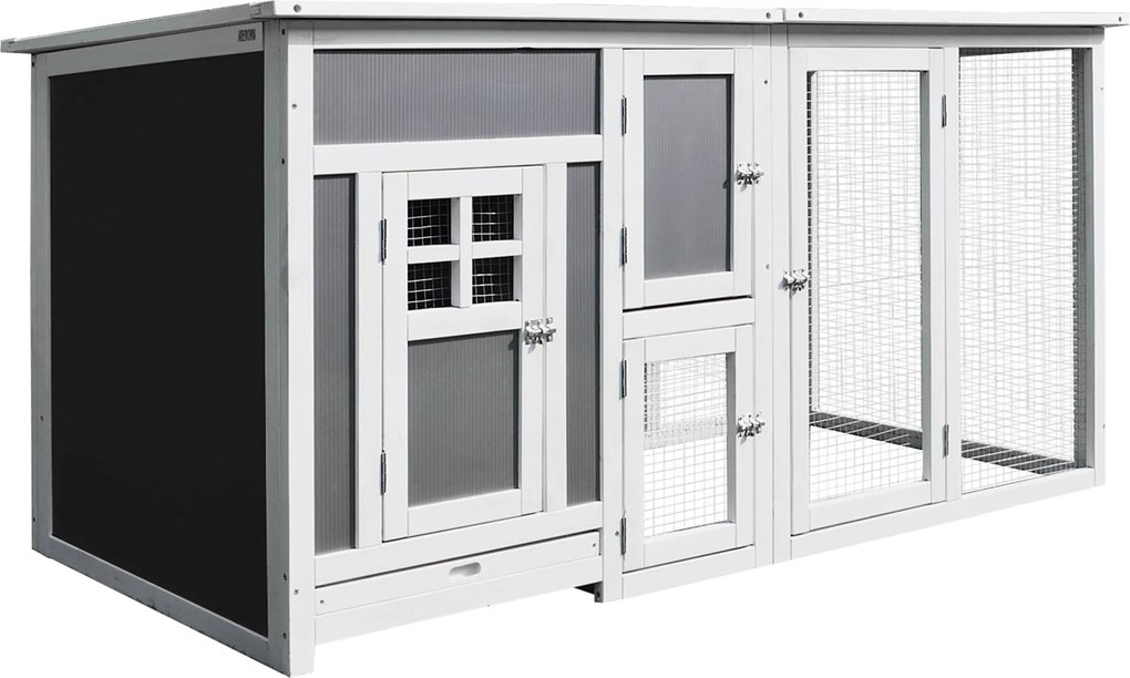 PawHut Tyúkól Tojásrakó Tyúkoknak Vízálló Tetővel és Futóterülettel, Fészekfával, 160x75x80 cm, Szürke és Fehér | Aosom