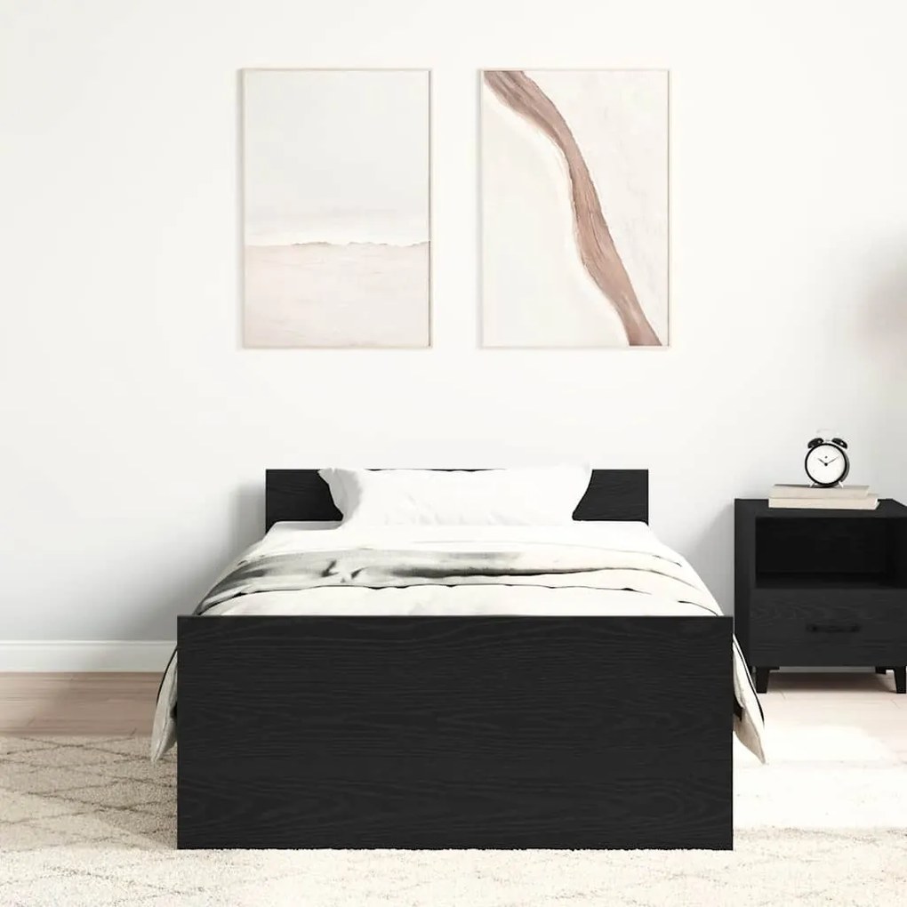 fekete tölgy színű szerelt fa ágykeret matrac nélkül 100x200 cm