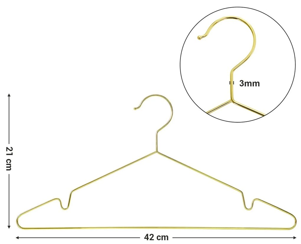 Krómozott vállfák 20 db, 42 x 21 x 0,3 cm, arany
