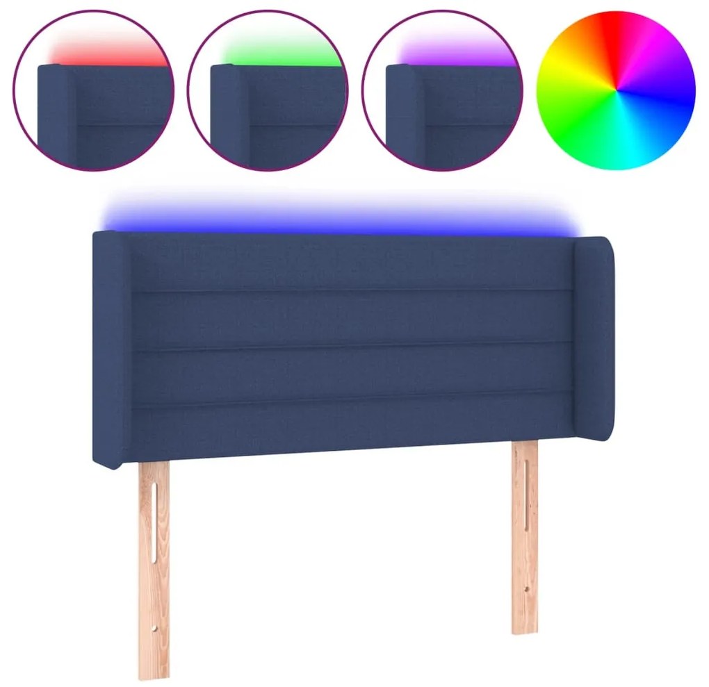 kék szövet LED-es fejtámla 93 x 16 x 78/88 cm