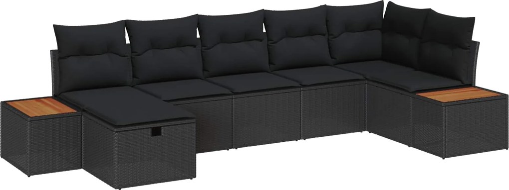 vidaXL Kerti Kanapé Szett párnával 7 pcs Fekete Poli rattan