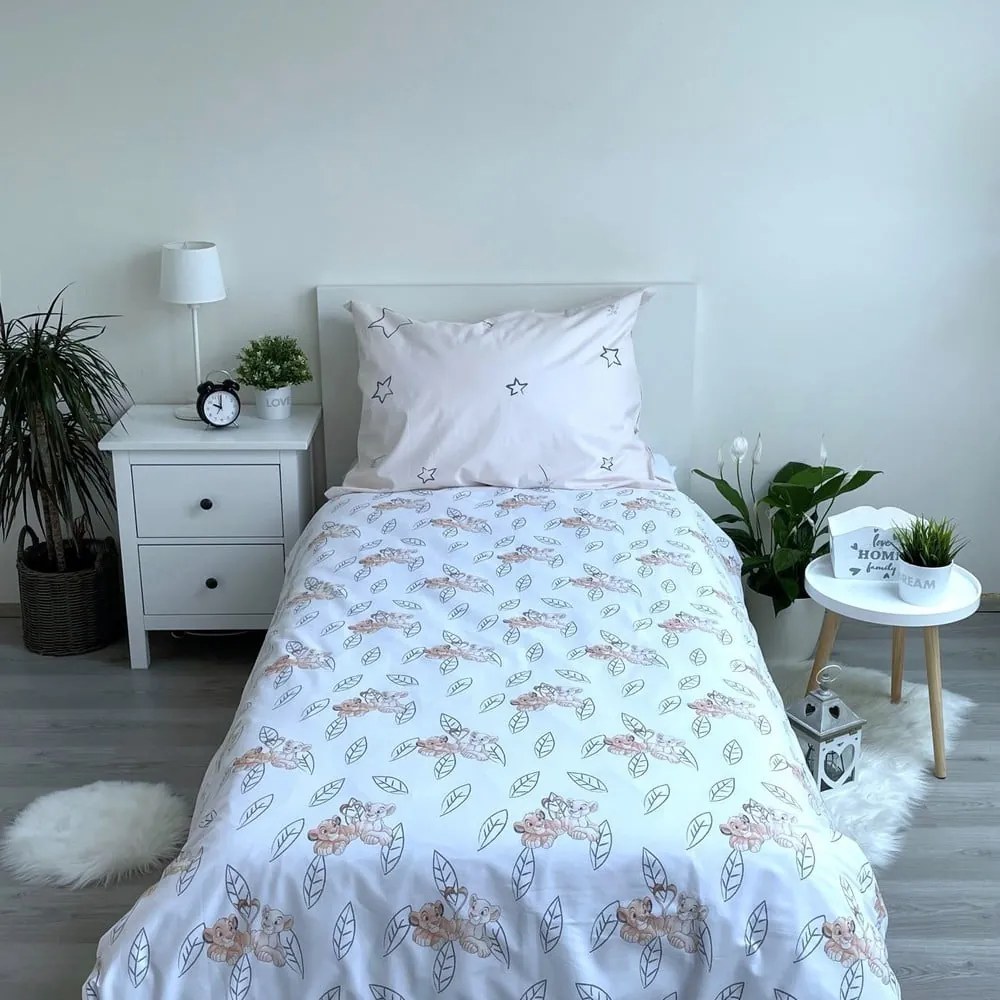 Világossárga egyszemélyes pamut gyerek ágyneműhuzat világító hatással 140x200 cm Lion King "Best friends" – Jerry Fabrics