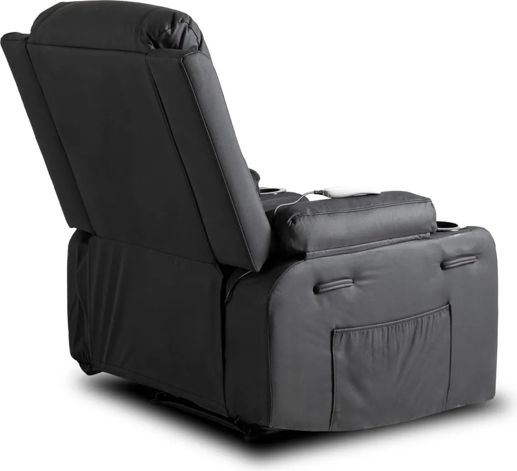 Masszírozós dönthető fotel fekete színben, műbőr kárpittal BOX