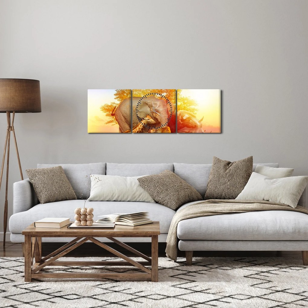 Afrikai állatok képe (órával) (90x30 cm)