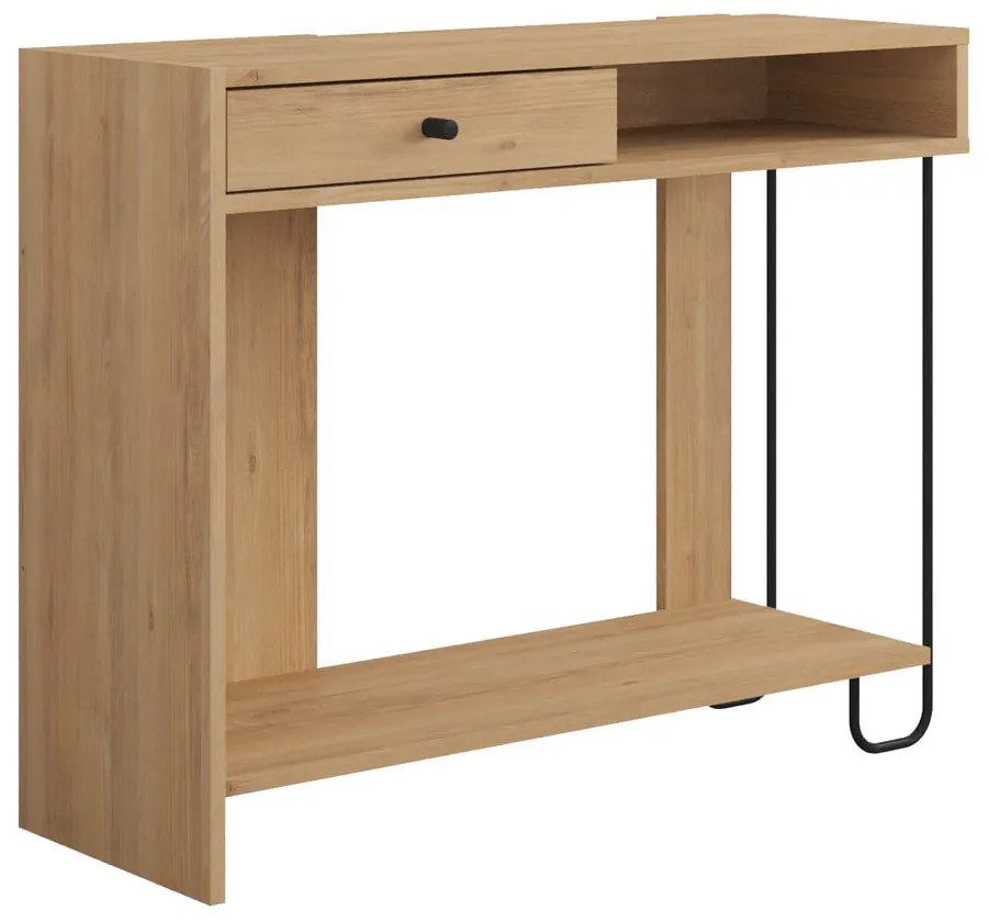 Natúr színű konzolasztal tölgyfa dekoros asztallappal 35x100 cm Saturne – Marckeric