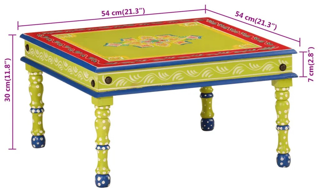 kézzel festett zöld tömör mangófa dohányzóasztal