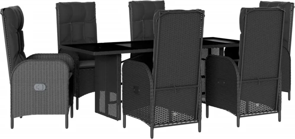 vidaXL 7 részes fekete polyrattan kerti étkezőgarnitúra párnával