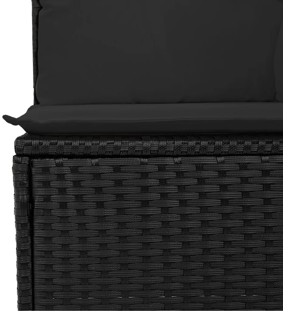 8 darabos Kert Szófa Szett Párnákkal Fekete Poli Rattan Akáciával, 3 darabos Kert Étkezős Szett Párnákkal Fekete Poli Rattan Akáciával