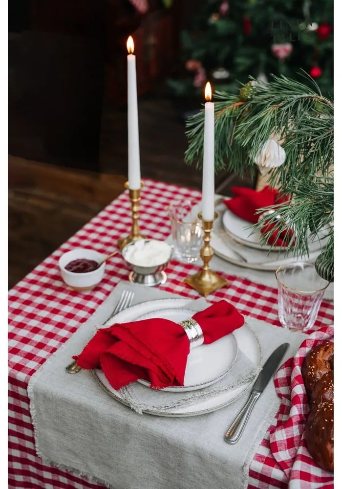 Len asztalterítő 140x350 cm Red Gingham – Linen Tales