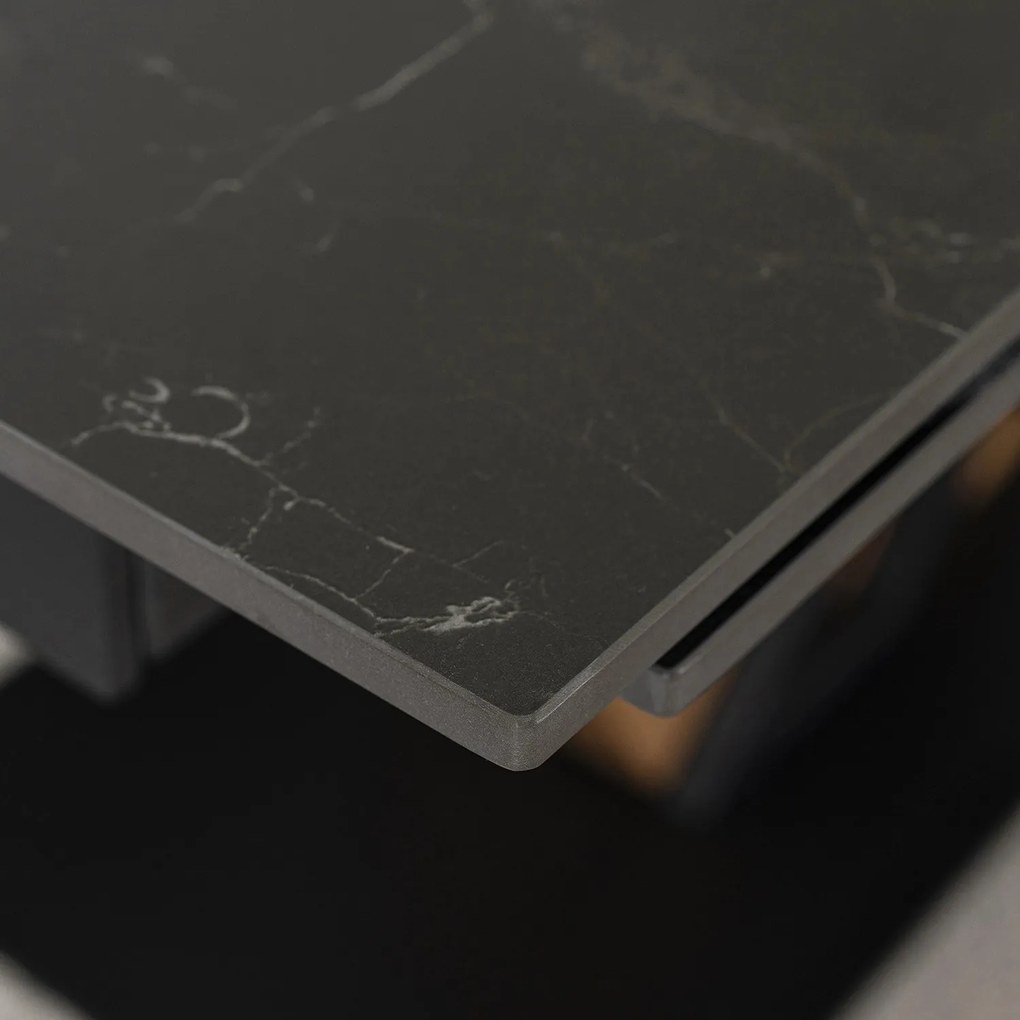 Fekete Márvány/Dió Színű Bővíthető Étkezőasztal. REX 160-220 cm