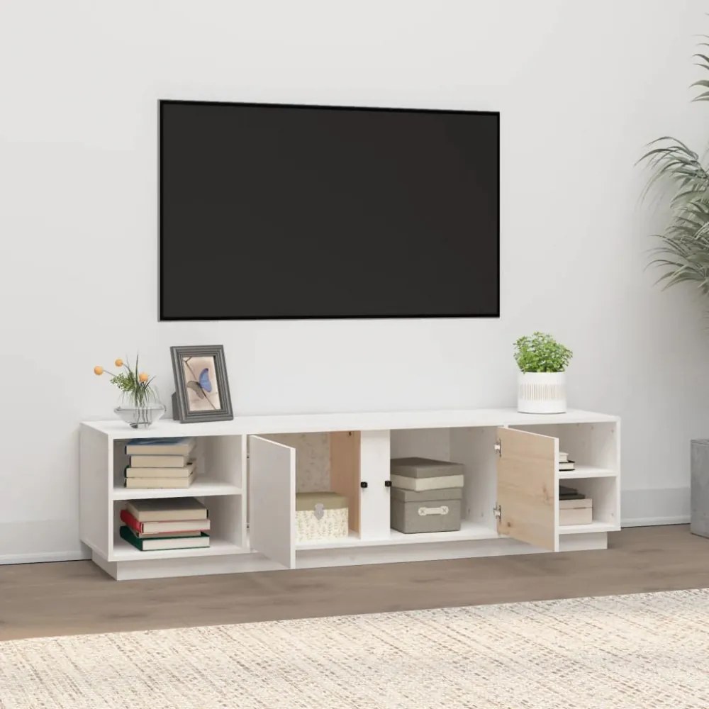 fehér tömör fenyőfa TV-szekrény 156 x 40 x 40 cm