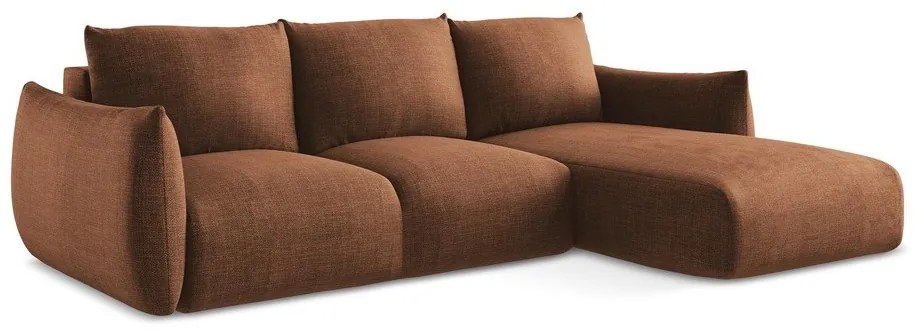 Terrakotta színű kinyitható sarokkanapé (jobb oldali-heverő résszel) Leila – Makamii