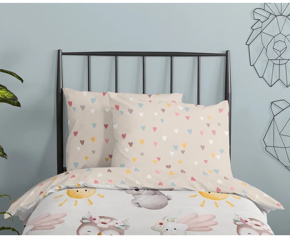 Barna-bézs egyszemélyes pamut gyerek ágyneműhuzat 140x200 cm Hugs – Good Morning