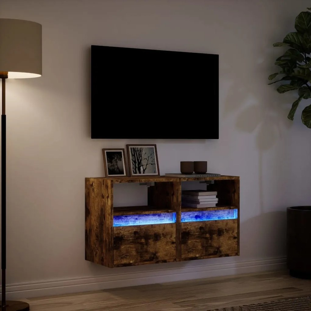 2 db füstös tölgy fali TV-szekrény LED-ekkel 41 x 31 x 45 cm