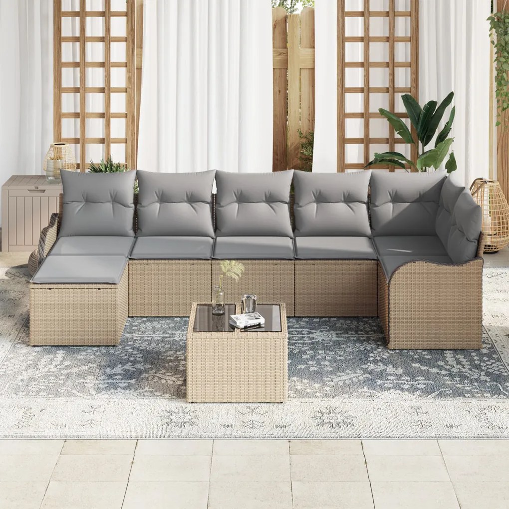 8 darabos kerti kanapé szett párnákkal fekete poly rattan, 2 személyes kerti kanapé párnákkal bézs poly rattan