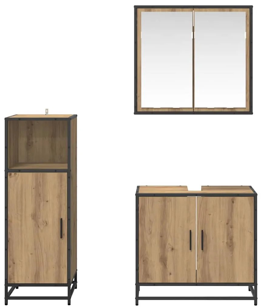 Fürdőszoba bútor szett 3 pcs kézműves tölgy 60 x 33 x 60 cm