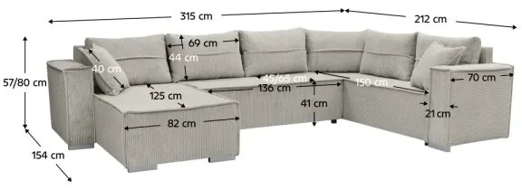 Univerzális, U-alakú, kihúzható sarokgarnitúra LONDON, bézs