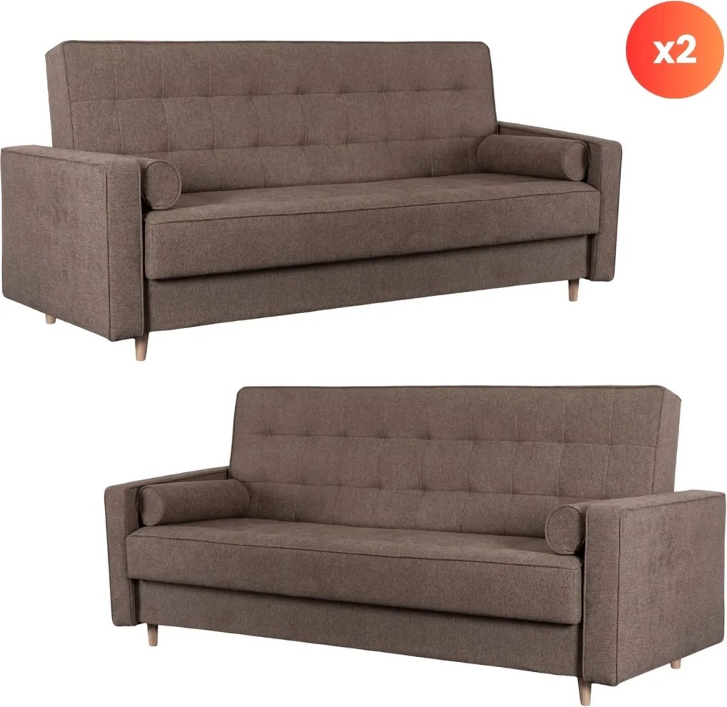 2 db-os szett, ágyazható kanapé barna színben MALTA