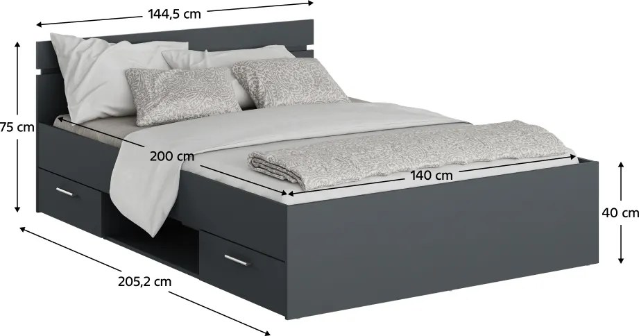 Ágykeret, 140x200, grafit, MICHIGAN NEW