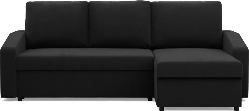 Zeus sarokkanapé, 1 ágyneműtartóval, döntött kartámasz, szövet anyag, univerzális oldal, bonell töltet, fekete