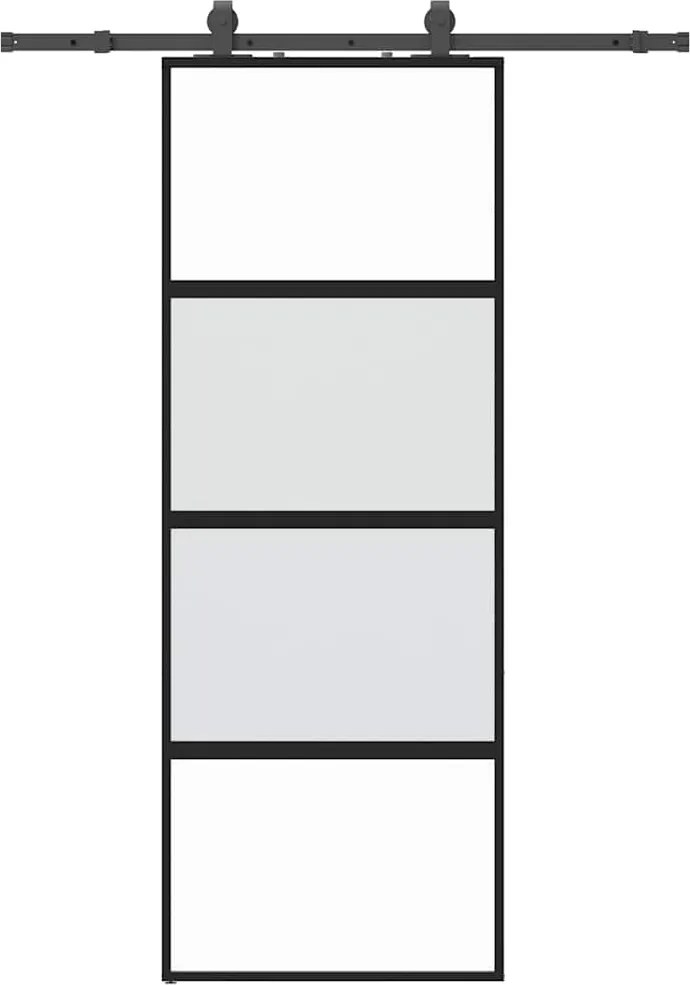 vidaXL fekete edzett üveg tolóajtó fémszerelék szettel 76x205 cm