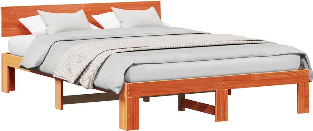 vidaXL Ágykeret fejtámlával Faggyú barna 150 x 200 cm Tömör fenyőfa