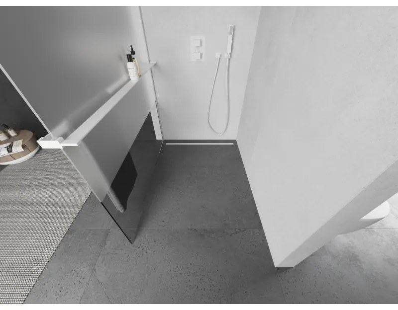 Mexen Kioto+, Walk-In zuhanyparaván polccal és akasztóval 80 x 200 cm, 8 mm átlátszó matt üveg, fehér profil, 800-080-121-20-35