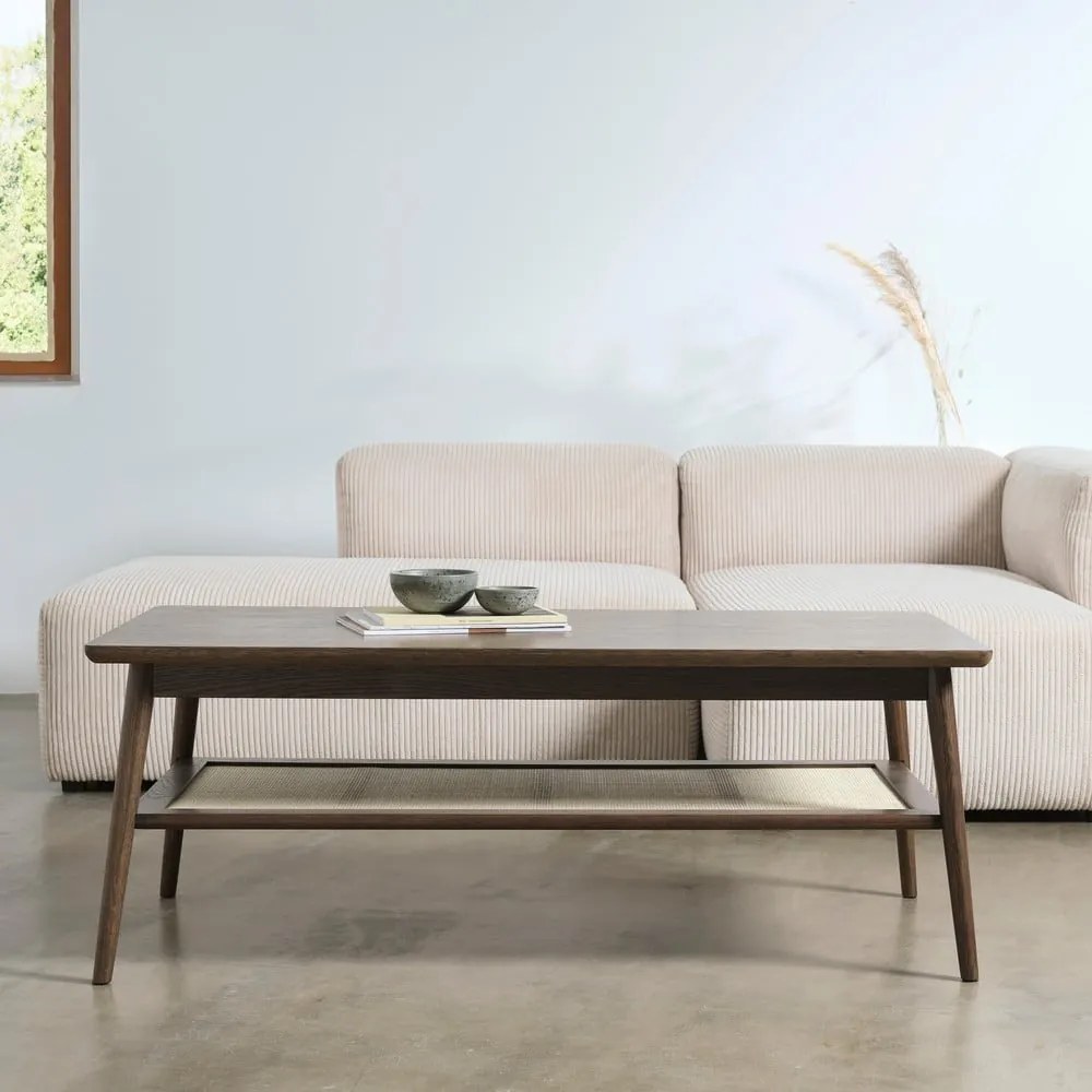 Barna dohányzóasztal tölgyfa dekoros asztallappal 60x120 cm Barrali – Unique Furniture