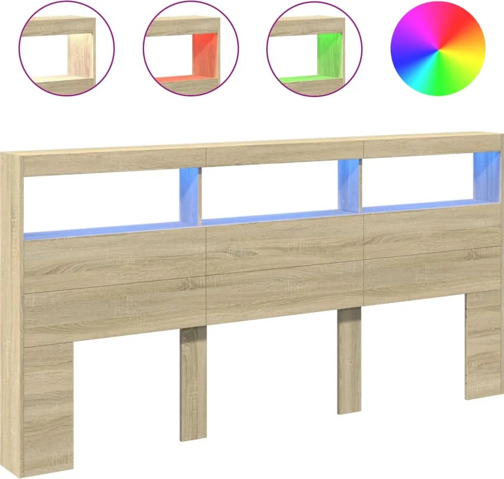 sonoma tölgy színű áthidalószekrény LED-ekkel 200 x 17 x 102 cm