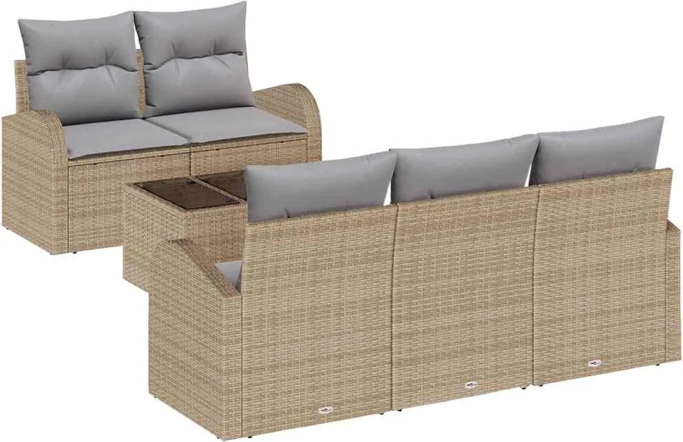 vidaXL Kerti Kanapé Szett Bézs 55 x 55 x 37 cm polirattan