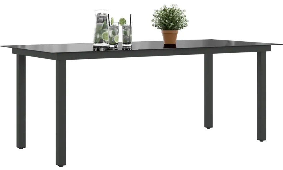 fekete alumínium és üveg kerti asztal 190 x 90 x 74 cm
