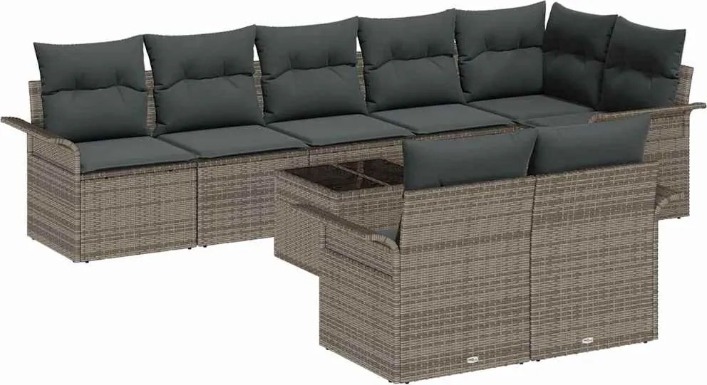 vidaXL Kerti Kanapé Szett tárolóval 9 pcs Szürke polirattan