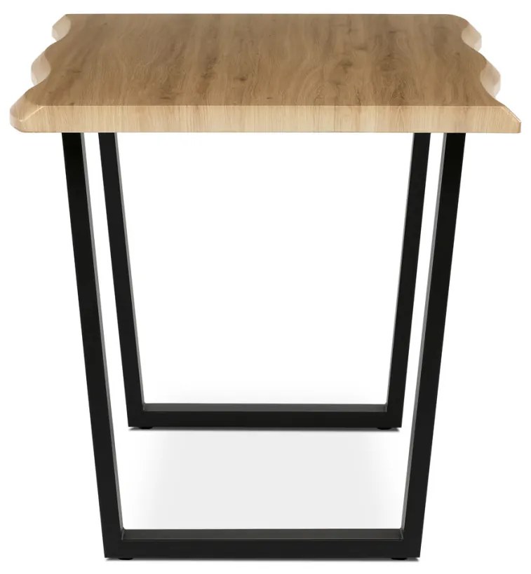 Étkezőasztal, 140x80x75 cm, MDF lap, vadtölgy dekor, U alakú fém lábak