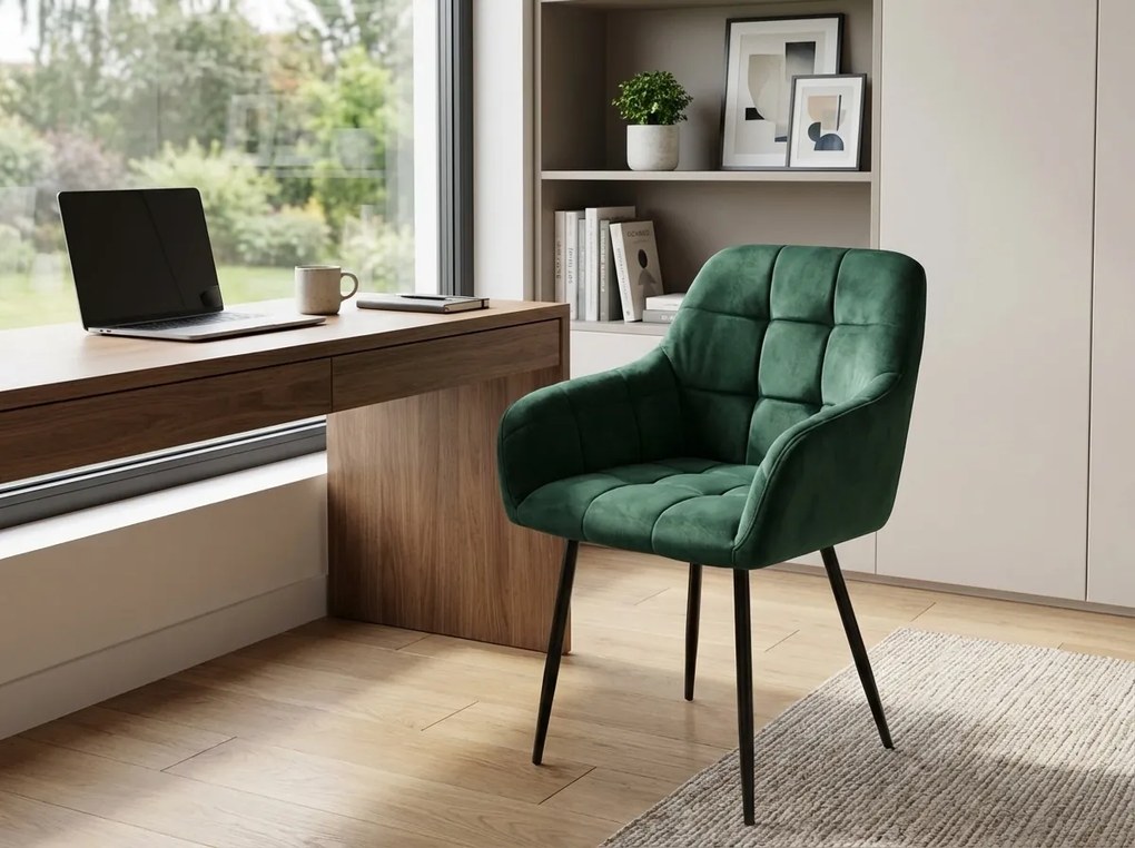 Sötétzöld MARLEN VELVET étkezőszék fekete lábakkal