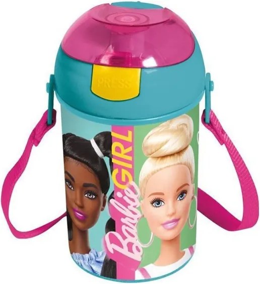 Barbie Happy Thoughts műanyag szívószálas kulacs akasztóval 450 ml