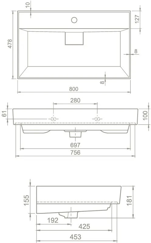 TMP SHARP 80 fali fürdőszobabútor - CeraStyle SHARP - 37300 mosdókagylóval - 80 x 48 cm