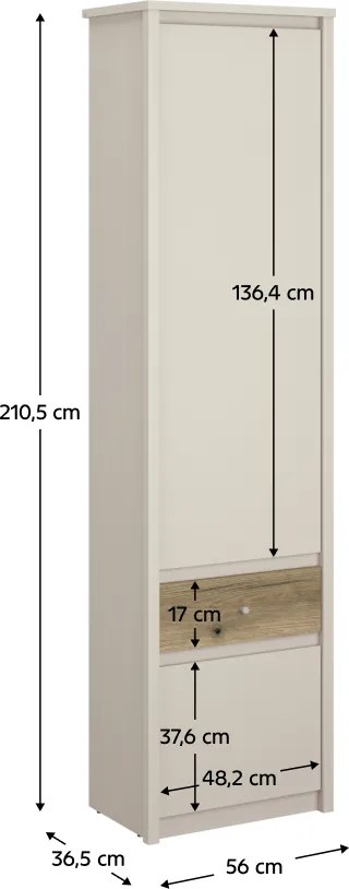 Polcos szekrény, kasmír/evoke tölgy, KAROS 2D1S