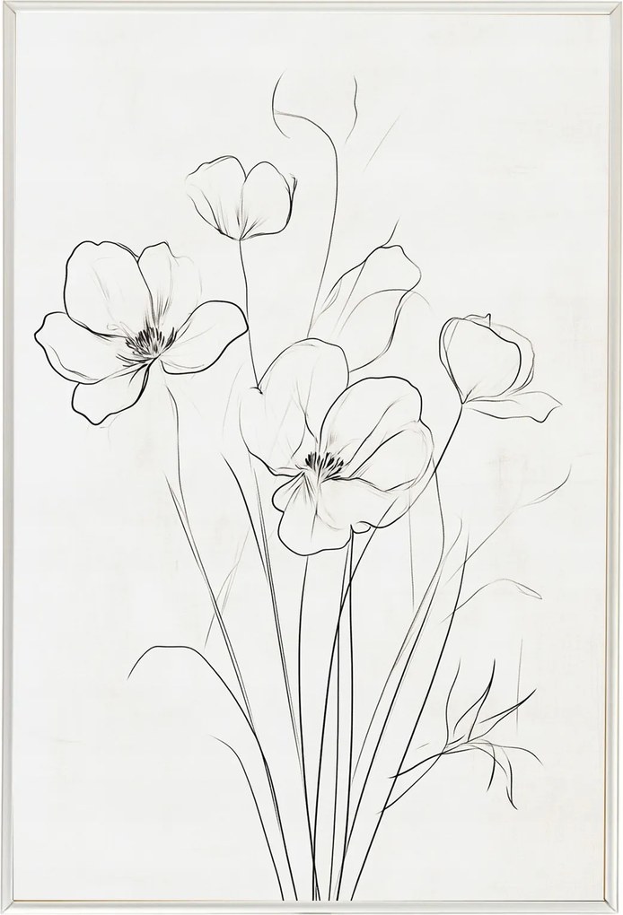 Poszter Keret Alumínium Grafika Line Art Rajz Vázlat Pipacs Virágok 40x60