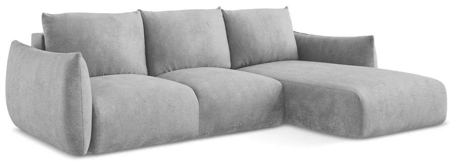 Világosszürke zsenília kinyitható sarokkanapé (jobb oldali-heverő résszel) Leila – Makamii