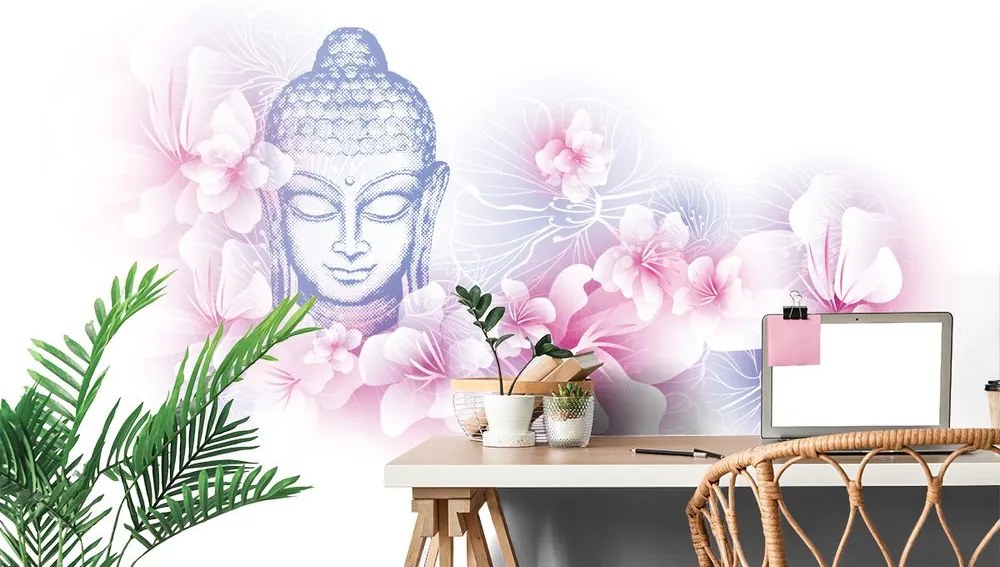 Öntapadó tapéta Buddha virágok között - 450x300