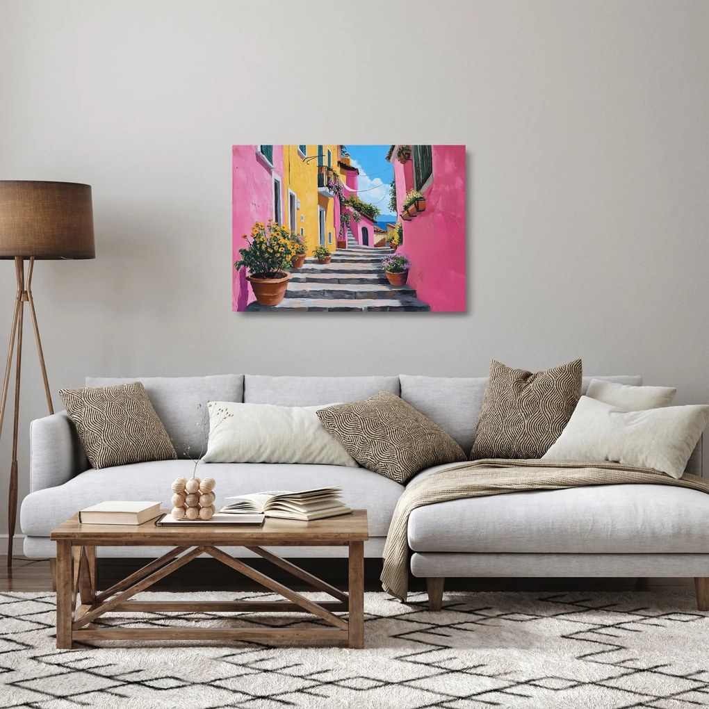 Üveg kép - Rózsaszín sikátor (70x50 cm)