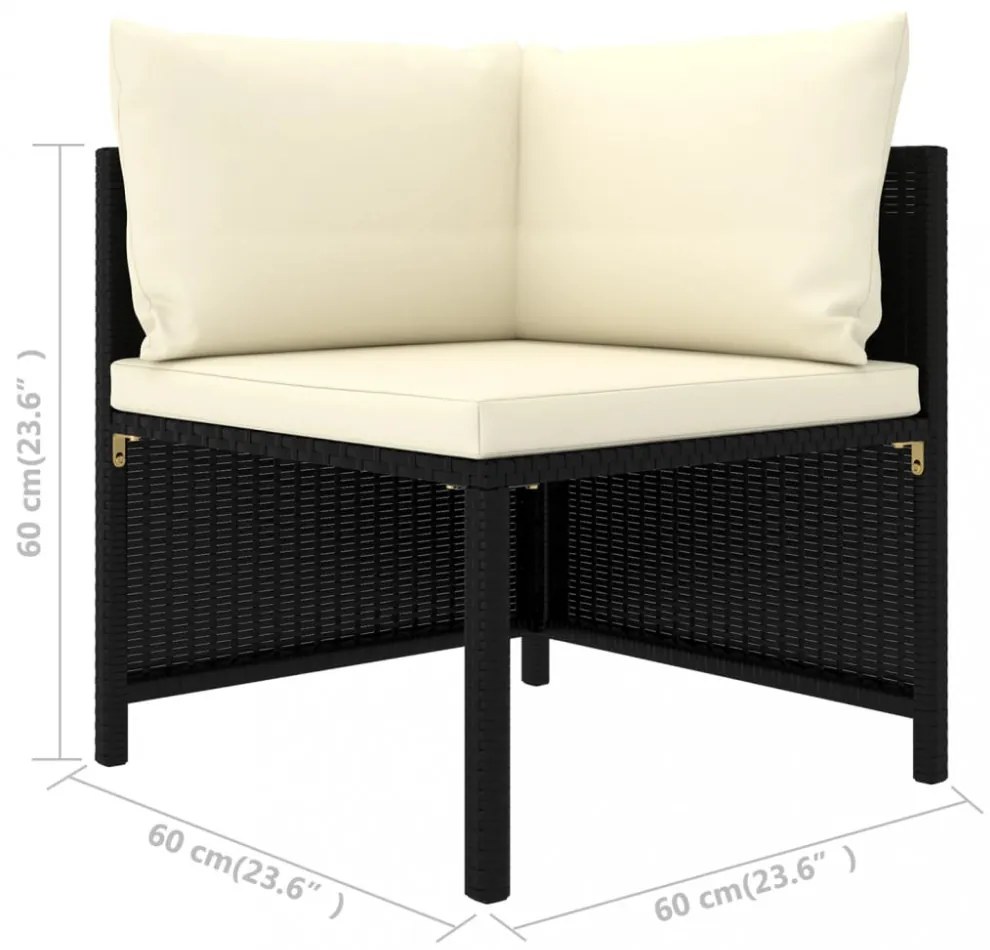 vidaXL 10 részes fekete polyrattan kerti bútorszett párnákkal