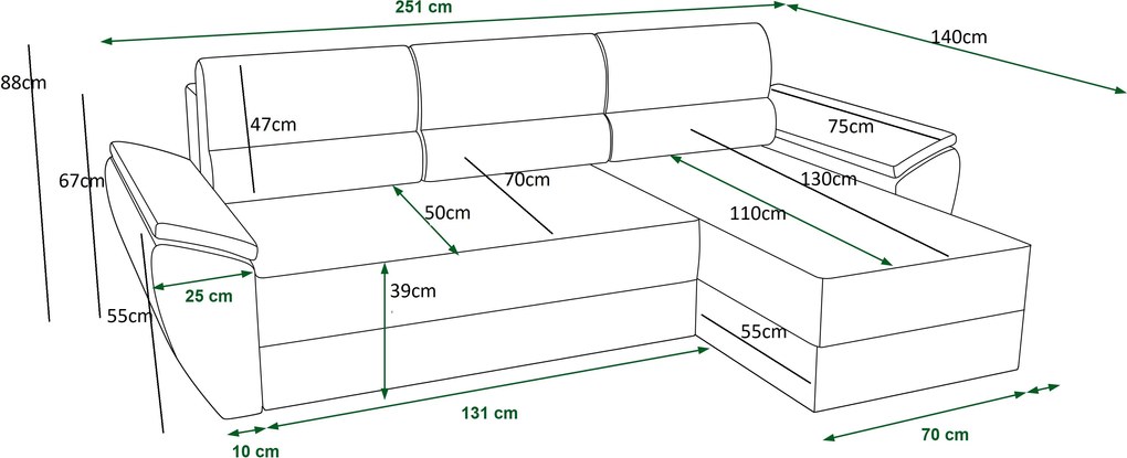 L alakú, kétoldalas kinyitható kanapé LIVARO 251x140 cm, sötétszürke