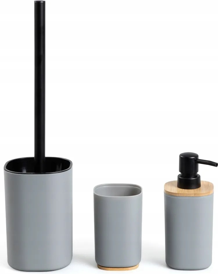 Fürdőszoba szett Salti szürke adagoló, pohár és wc kefe Homla